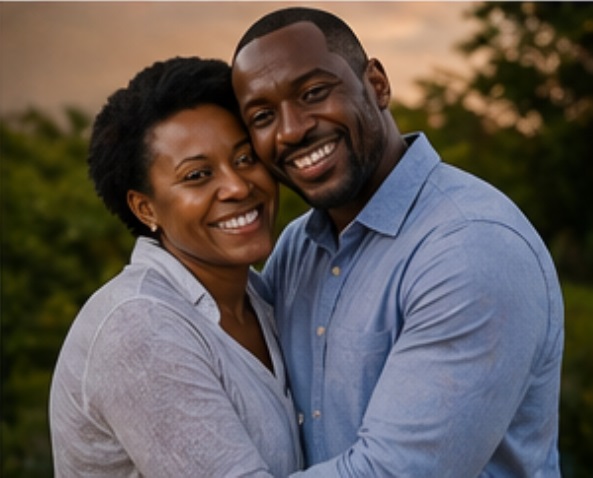 African couple in warm embrace